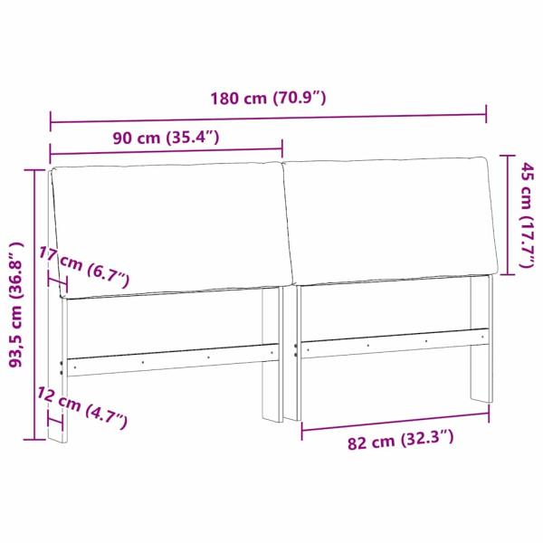 Gepolstertes Kopfteil Dunkelgrau 180 cm Massives Kiefernholz