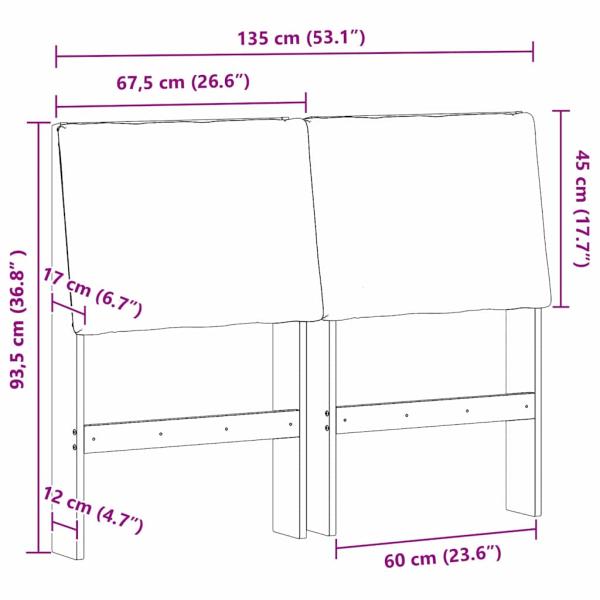 Gepolstertes Kopfteil Dunkelgrau 135 cm Massives Kiefernholz