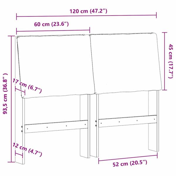 Gepolstertes Kopfteil Schwarz 120 cm Massives Kiefernholz