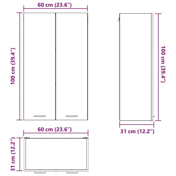 Hängeschrank Riga Beton Grau 60 x 31 x 100 cm Holzwerkstoff