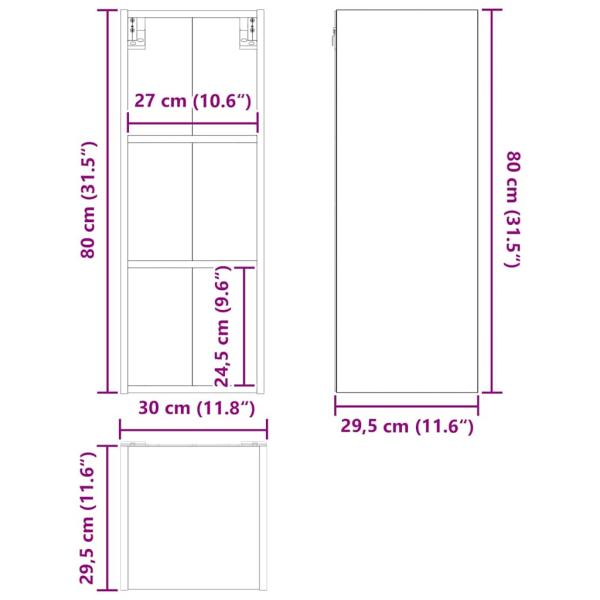 Hängeschrank mit Regal Riga Geräucherte Eiche 30 x 29,5 x 80 cm
