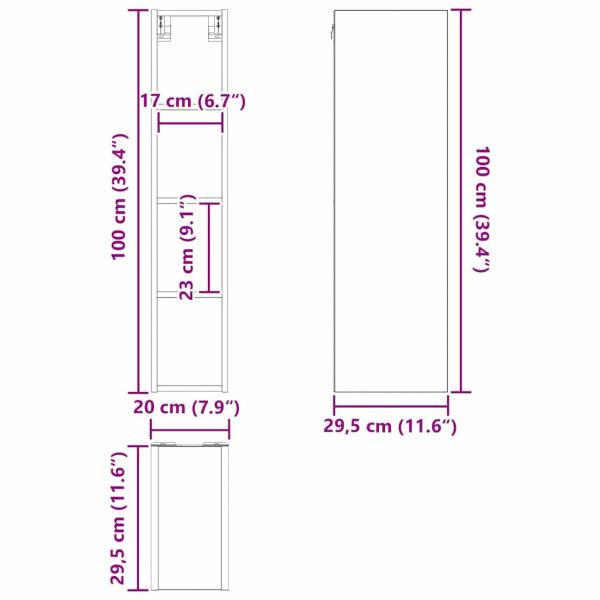 Hängeschrank Riga Schwarz Eichen-Optik 20 x 29,5 x 100 cm