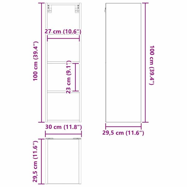 Hängeschrank Riga Beton Grau 30 x 29,5 x 100 cm Holzwerkstoff