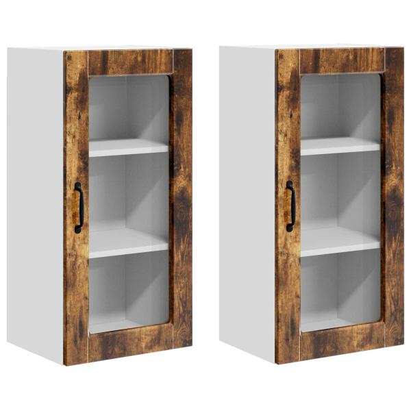 Wandglas-Schrank LUCCA 2 stk. Geräucherte Eiche Holzwerkstoff