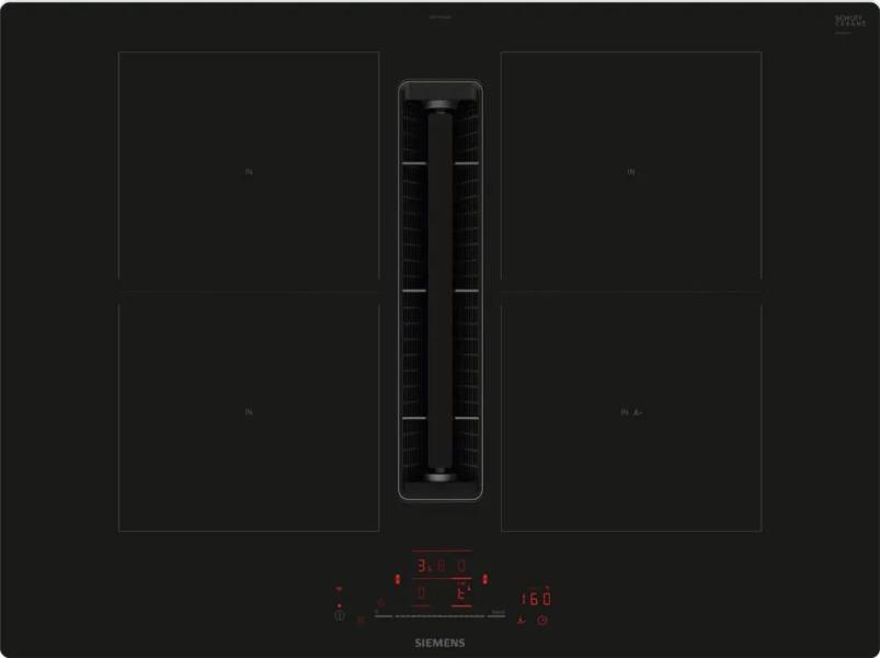 ARDEBO.de Siemens ED711HGA6 iQ500 Induktionskochfeld mit Dunstabzug+Flachkanal S(ED711HQ26E+HZ9VDSB4), 70cm breit, Rahmenlos aufliegend, schwarz