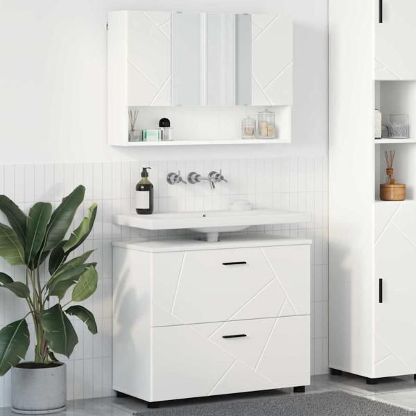 ARDEBO.de - Badezimmermöbel Set 2 pcs Weiß 76,5 x 35 x 64 cm Holzwerkstoff