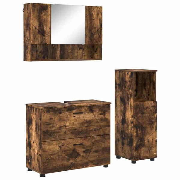 Badezimmermöbel Set 3 pcs Räuchereiche 76,5 x 35 x 64 cm