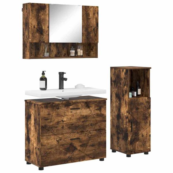 Badezimmermöbel Set 3 pcs Räuchereiche 76,5 x 35 x 64 cm