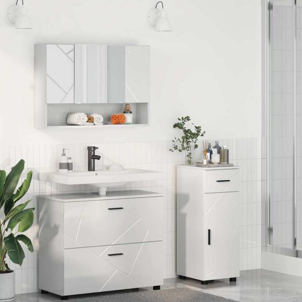 ARDEBO.de - Badezimmermöbel Set 3 pcs Hochglanz-Weiß 76,5 x 35 x 64 cm