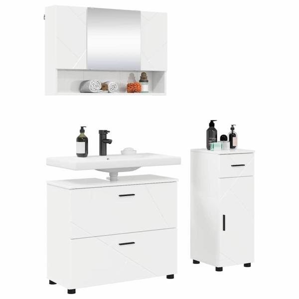 Badezimmermöbel Set 3 pcs Hochglanz-Weiß 76,5 x 35 x 64 cm