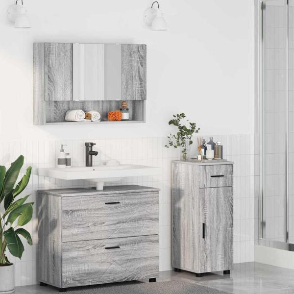 ARDEBO.de - Badezimmermöbel Set mit Tür 3 pcs Grau Sonoma 76,5 x 35 x 64 cm