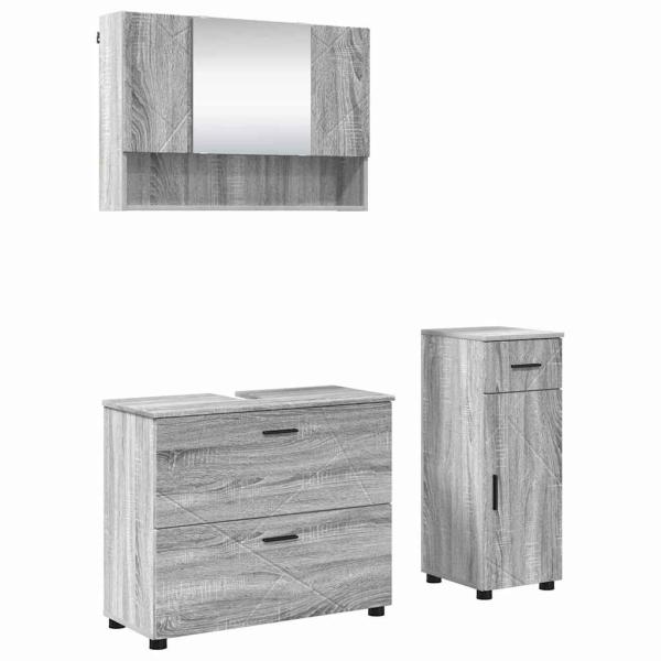 Badezimmermöbel Set mit Tür 3 pcs Grau Sonoma 76,5 x 35 x 64 cm