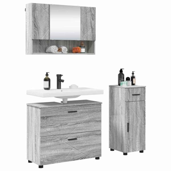 Badezimmermöbel Set mit Tür 3 pcs Grau Sonoma 76,5 x 35 x 64 cm