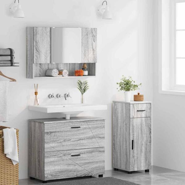 Badezimmermöbel Set mit Tür 3 pcs Grau Sonoma 76,5 x 35 x 64 cm