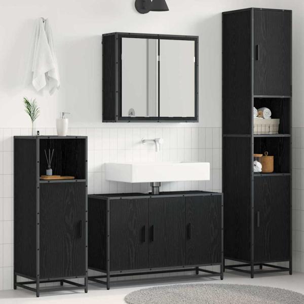 ARDEBO.de - Badezimmermöbel Set 4 pcs Schwarz Eichen-Optik 90 x 33 x 60 cm