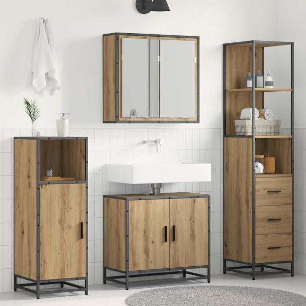 ARDEBO.de - Badezimmermöbel Set mit Tür 3 pcs Artisan-Eiche 65 x 33 x 60 cm