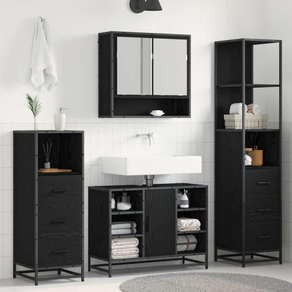 ARDEBO.de - Badezimmermöbel Set 4 pcs Schwarz Eichen-Optik 80 x 33 x 60 cm