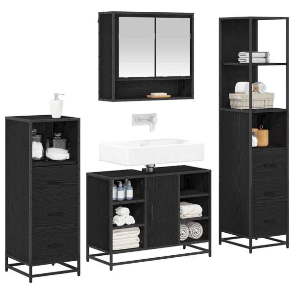 Badezimmermöbel Set 4 pcs Schwarz Eichen-Optik 80 x 33 x 60 cm
