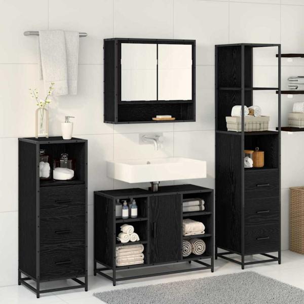 Badezimmermöbel Set 4 pcs Schwarz Eichen-Optik 80 x 33 x 60 cm