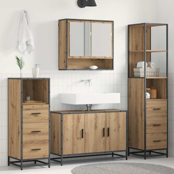 ARDEBO.de - Badezimmermöbel Set mit Tür 4 pcs Artisan-Eiche 90 x 33 x 60 cm