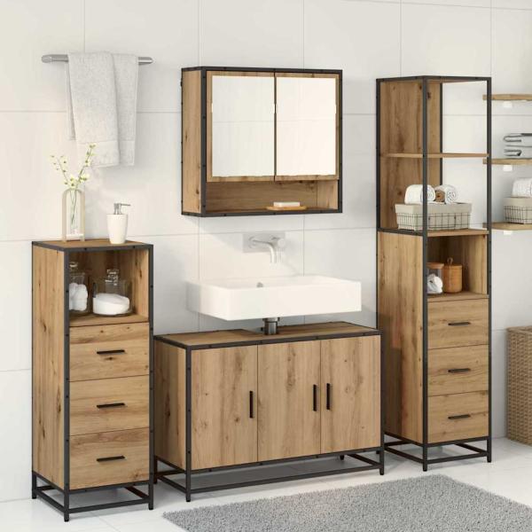 Badezimmermöbel Set mit Tür 4 pcs Artisan-Eiche 90 x 33 x 60 cm
