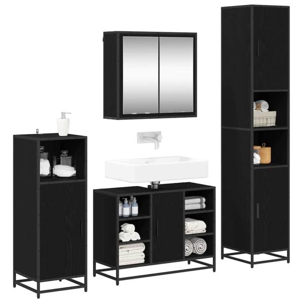 Badezimmermöbel Set 4 pcs Schwarze Eiche 80 x 33 x 60 cm