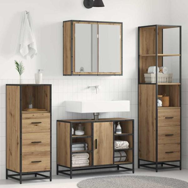 ARDEBO.de - Badezimmermöbel Set mit Tür 4 pcs Artisan-Eiche 80 x 33 x 60 cm