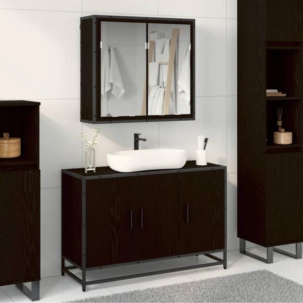 ARDEBO.de - Badezimmermöbel Set 2 pcs Schwarz Eichen-Optik 90 x 33 x 60 cm
