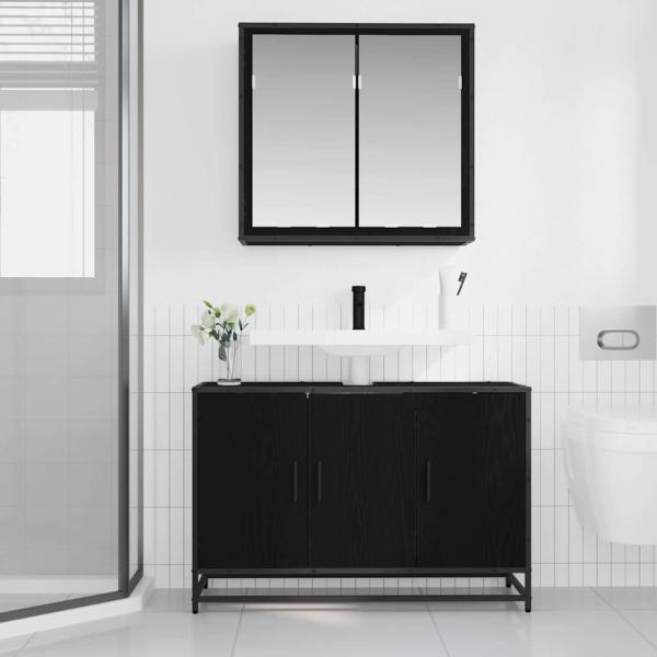 Badezimmermöbel Set 2 pcs Schwarz Eichen-Optik 90 x 33 x 60 cm