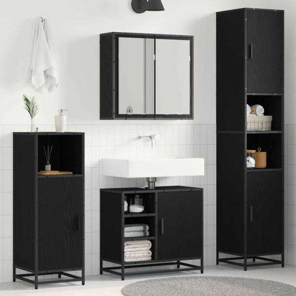 ARDEBO.de - Badezimmermöbel Set 3 pcs Schwarz Eichen-Optik 65 x 33 x 60 cm