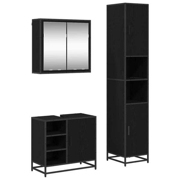 Badezimmermöbel Set 3 pcs Schwarz Eichen-Optik 65 x 33 x 60 cm