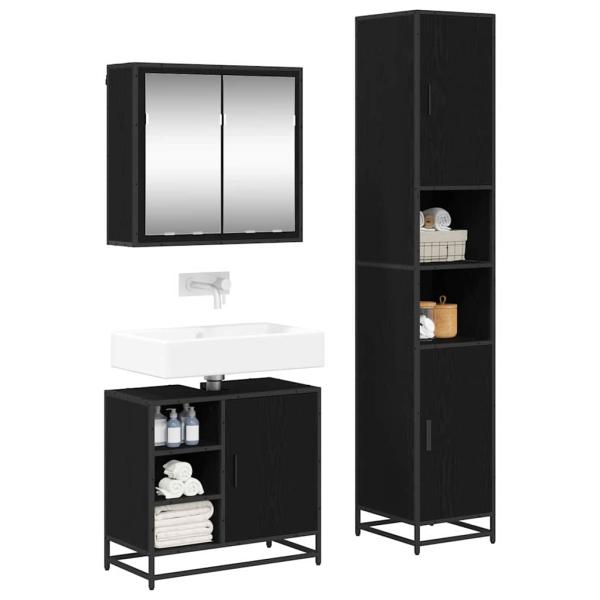 Badezimmermöbel Set 3 pcs Schwarz Eichen-Optik 65 x 33 x 60 cm