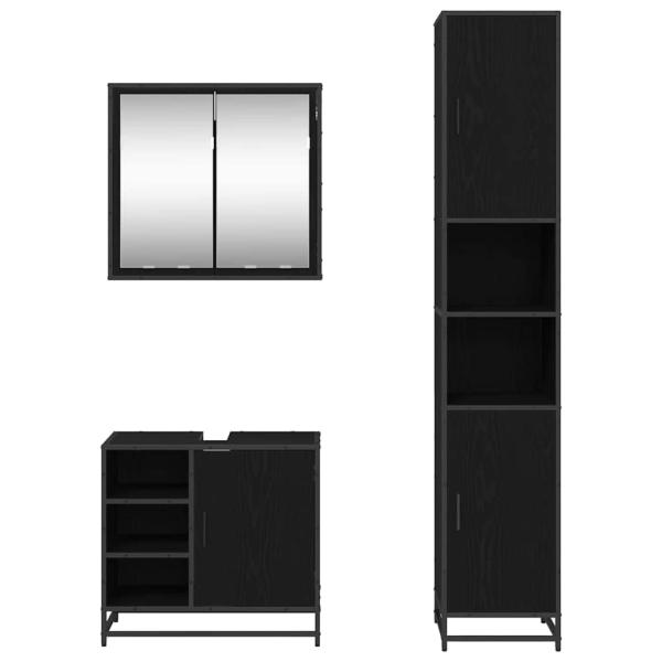 Badezimmermöbel Set 3 pcs Schwarz Eichen-Optik 65 x 33 x 60 cm