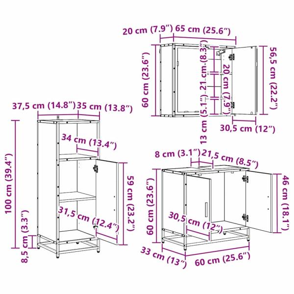 Badezimmermöbel Set mit Tür 3 pcs Artisan-Eiche 60 x 33 x 60 cm