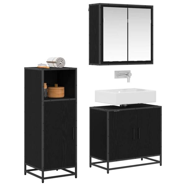 Badezimmermöbel Set 3 pcs Schwarz Eichen-Optik 60 x 33 x 60 cm