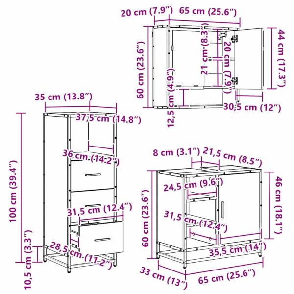 Badezimmermöbel Set mit Tür 3 pcs Artisan-Eiche 65 x 33 x 60 cm