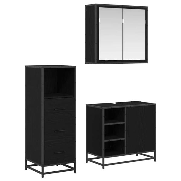 ARDEBO.de - Badezimmermöbel Set 3 pcs Schwarz Eichen-Optik 65 x 33 x 60 cm