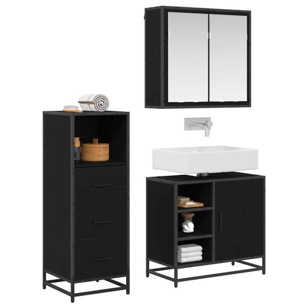 Badezimmermöbel Set 3 pcs Schwarz Eichen-Optik 65 x 33 x 60 cm