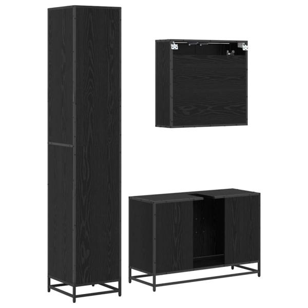Badezimmermöbel Set 3 pcs Schwarz Eichen-Optik 90 x 33 x 60 cm