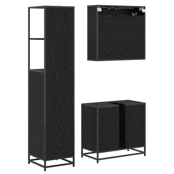 Badezimmermöbel Set 3 pcs Schwarz Eichen-Optik 65 x 33 x 60 cm