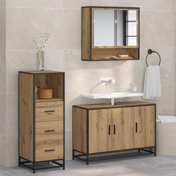 ARDEBO.de - Badezimmermöbel Set mit Tür 3 pcs Artisan-Eiche 90 x 33 x 60 cm