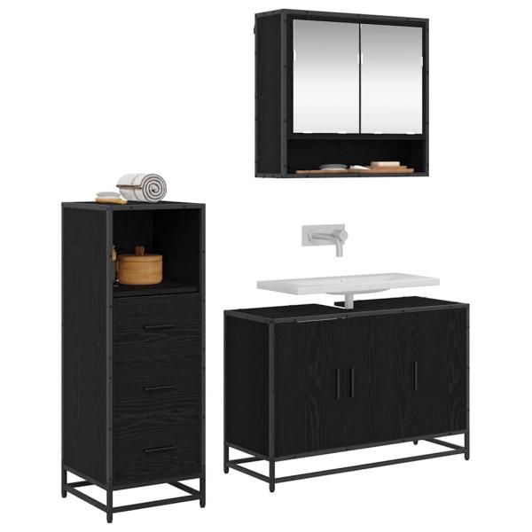 Badezimmermöbel Set 3 pcs Schwarz Eichen-Optik 90 x 33 x 60 cm
