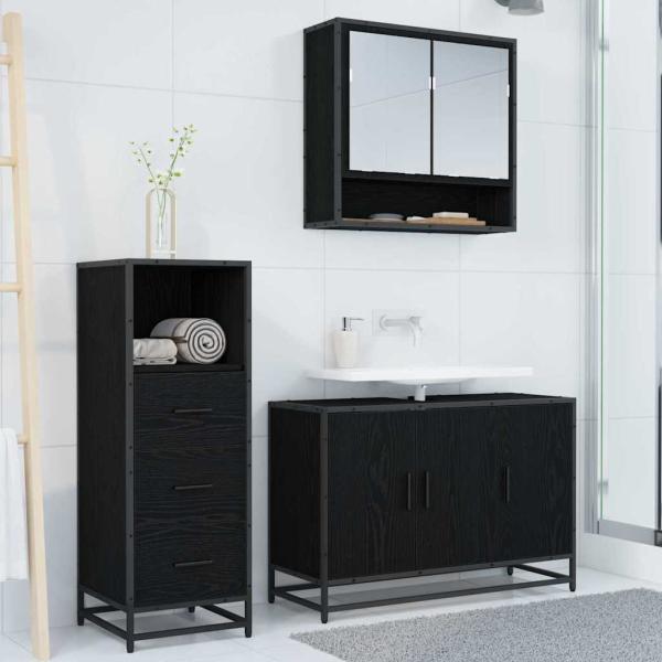 Badezimmermöbel Set 3 pcs Schwarz Eichen-Optik 90 x 33 x 60 cm