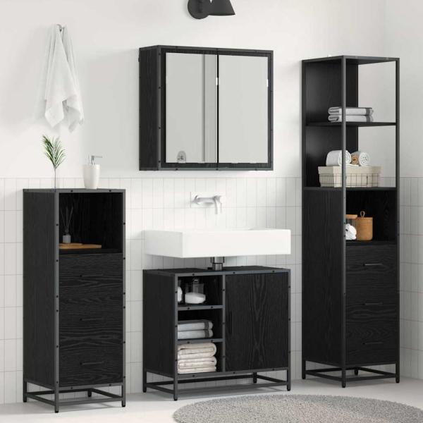 ARDEBO.de - Badezimmermöbel Set 4 pcs Schwarz Eichen-Optik 65 x 33 x 60 cm