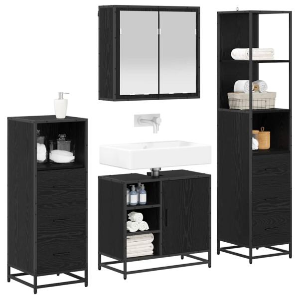 Badezimmermöbel Set 4 pcs Schwarz Eichen-Optik 65 x 33 x 60 cm