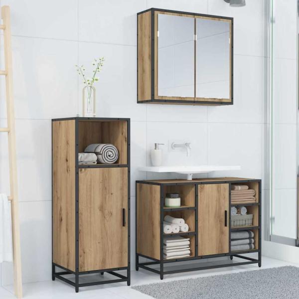 Badezimmermöbel Set mit Tür 3 pcs Artisan-Eiche 80 x 33 x 60 cm