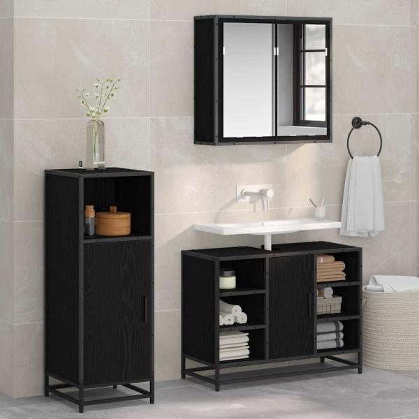 ARDEBO.de - Badezimmermöbel Set 3 pcs Schwarz Eichen-Optik 80 x 33 x 60 cm