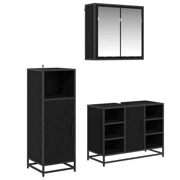 Badezimmermöbel Set 3 pcs Schwarz Eichen-Optik 80 x 33 x 60 cm