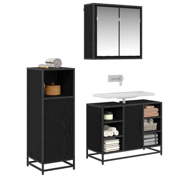 Badezimmermöbel Set 3 pcs Schwarz Eichen-Optik 80 x 33 x 60 cm