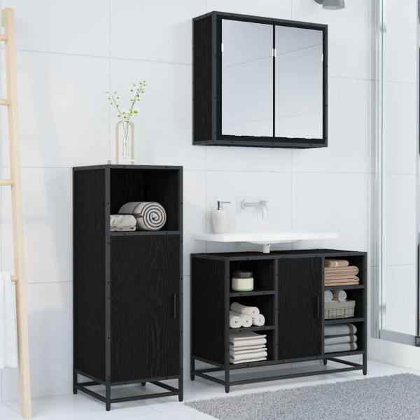 Badezimmermöbel Set 3 pcs Schwarz Eichen-Optik 80 x 33 x 60 cm